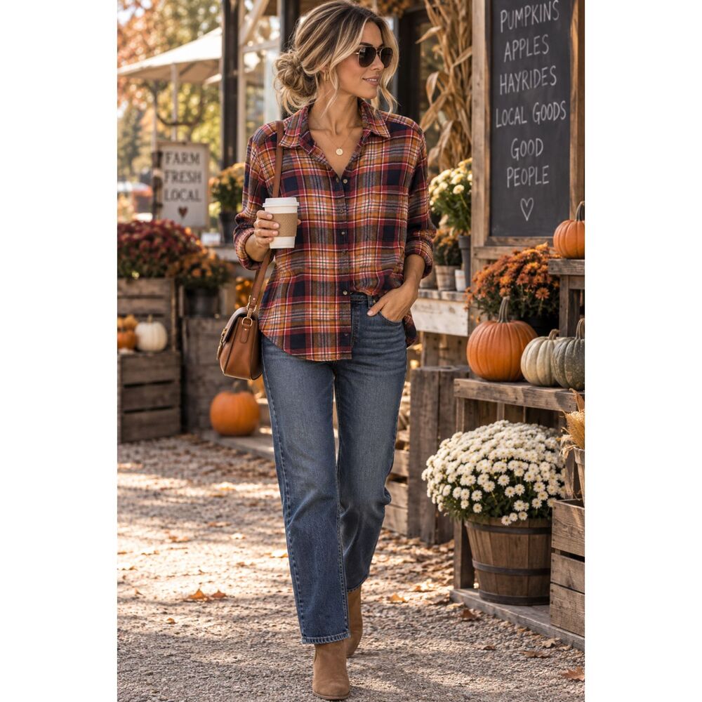 American Eagle Ahh-Mazingly Soft Boyfriend Plaid Shirt Womens L Burgundy